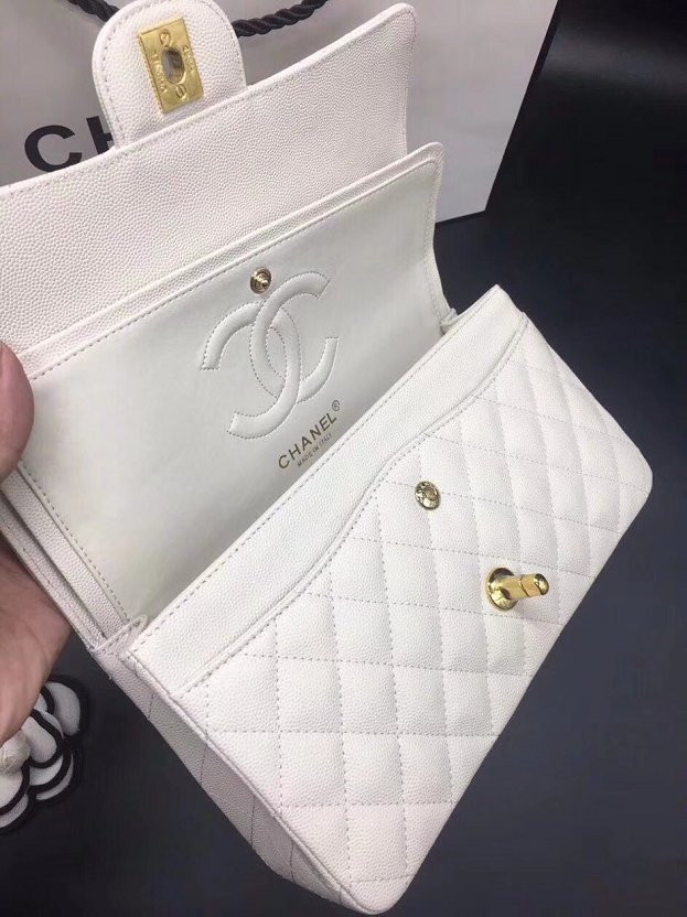 CC original grained calfskin double flap bag A01112 white