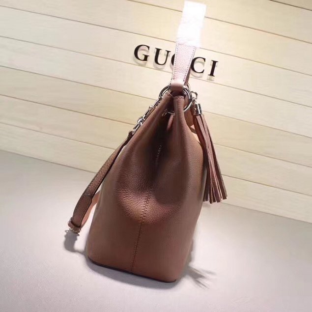 GG Calfskin Leather Top Shoulder Bag 408825 apricot