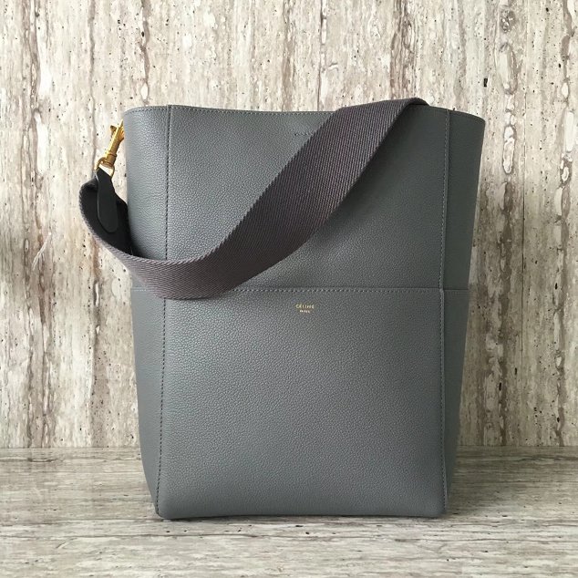 2018 celine original grained calfskin sangle medium bucket bag 77427 gray