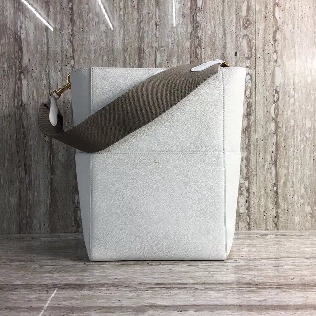 2018 celine original grained calfskin sangle medium bucket bag 77427 white