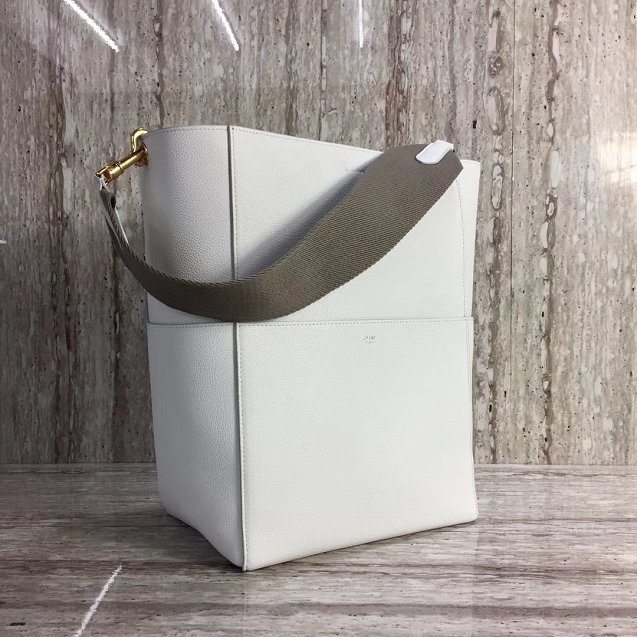 2018 celine original grained calfskin sangle medium bucket bag 77427 white