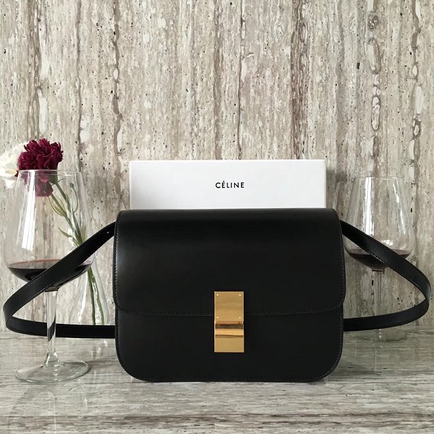 Celine original box calfskin large classic bag 11045 black