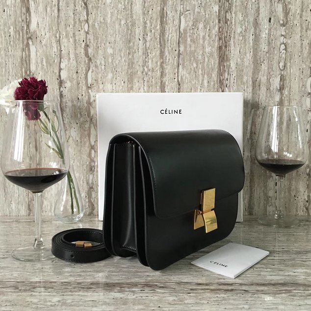 Celine original box calfskin large classic bag 11045 black