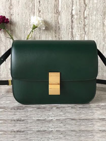 Celine original box calfskin large classic bag 11045 blackish green