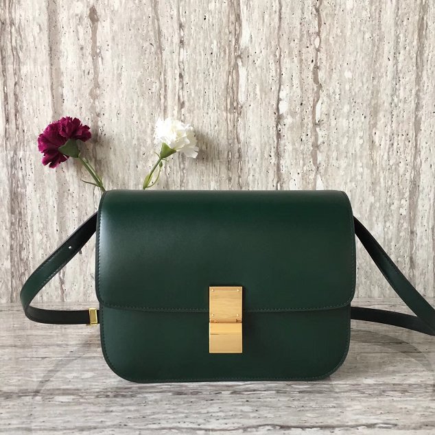 Celine original box calfskin large classic bag 11045 blackish green