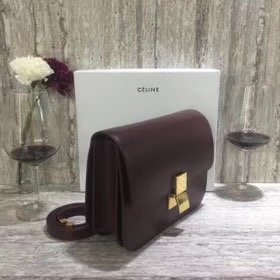 Celine original box calfskin large classic bag 11045 bordeaux