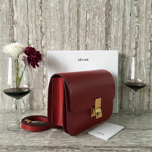 Celine original box calfskin large classic bag 11045 crimson 