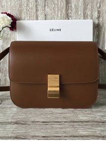 Celine original box calfskin large classic bag 11045 dark coffee