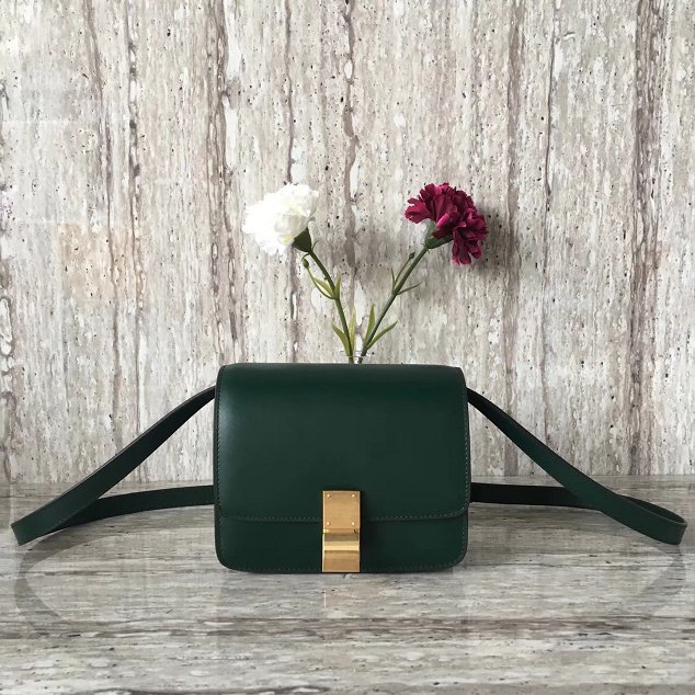 Celine original box calfskin small classic bag 11041 blackish green