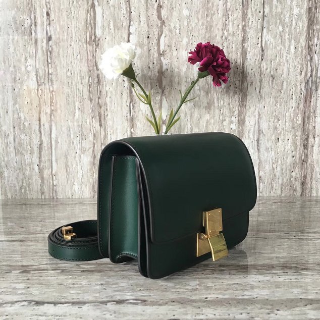 Celine original box calfskin small classic bag 11041 blackish green