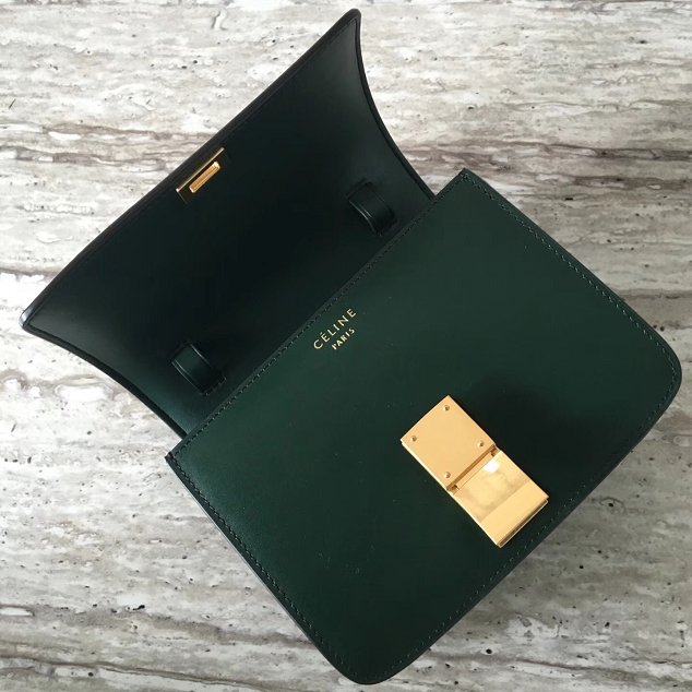 Celine original box calfskin small classic bag 11041 blackish green