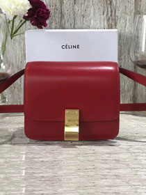 Celine original box calfskin small classic bag 11041 crimson 