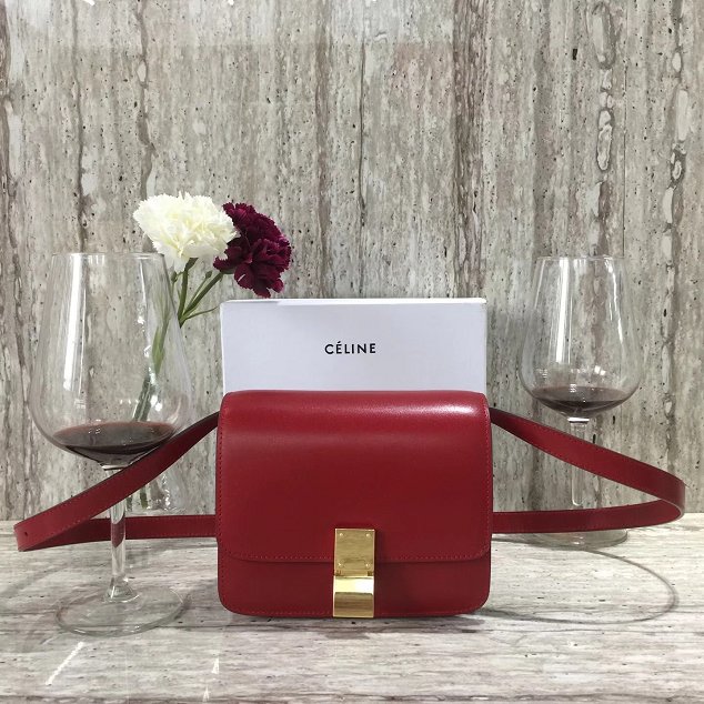 Celine original box calfskin small classic bag 11041 crimson 