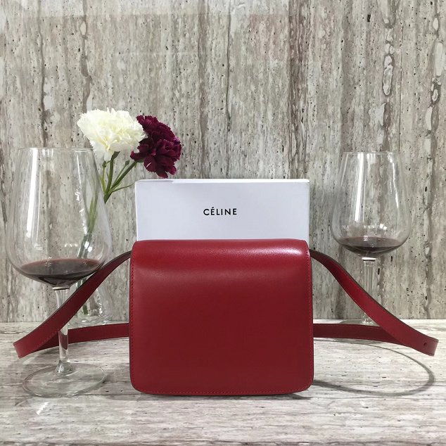 Celine original box calfskin small classic bag 11041 crimson 