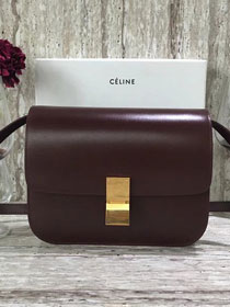 Celine original liege calfskin large classic box bag 11045-1 bordeaux