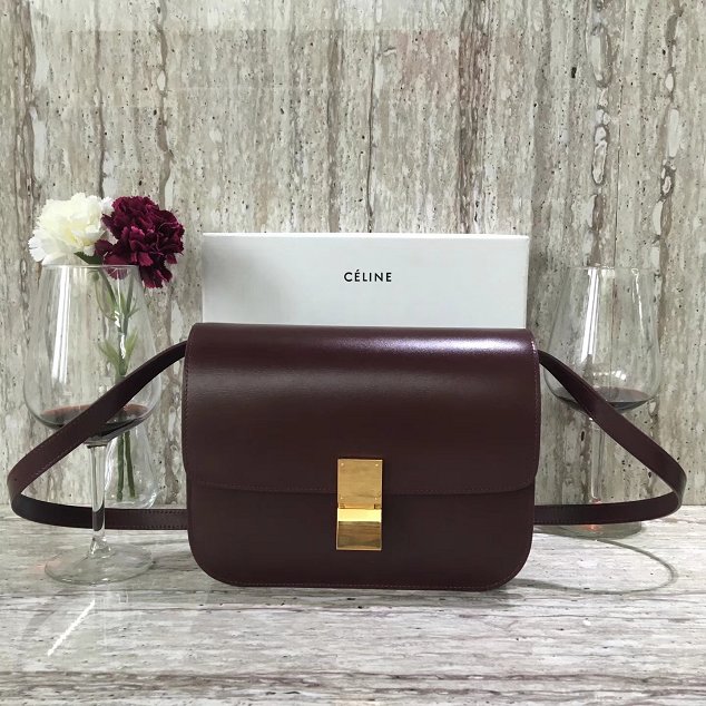 Celine original liege calfskin large classic box bag 11045-1 bordeaux