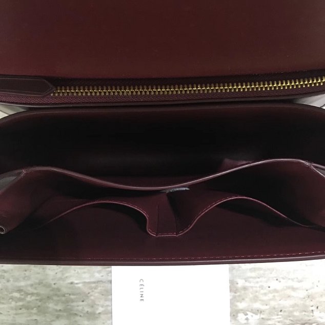 Celine original liege calfskin large classic box bag 11045-1 bordeaux