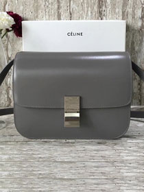 Celine original liege calfskin large classic box bag 11045-1 dark grey