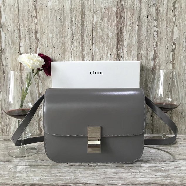 Celine original liege calfskin large classic box bag 11045-1 dark grey