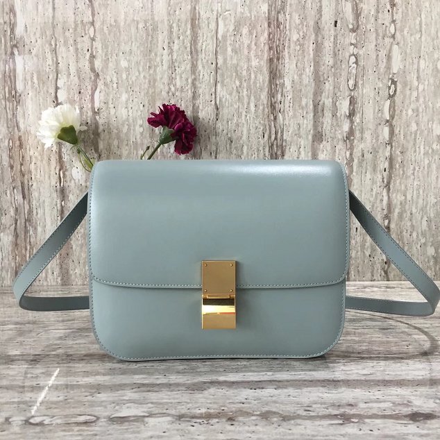 Celine original liege calfskin large classic box bag 11045-1 light blue