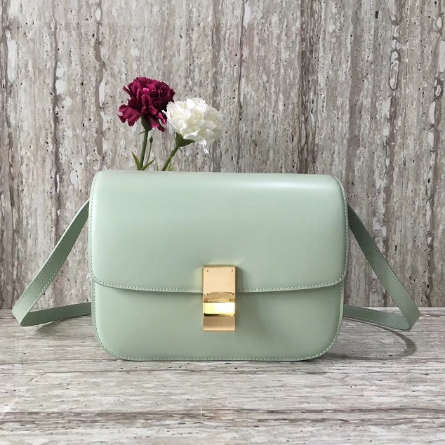 Celine original liege calfskin large classic box bag 11045-1 light green