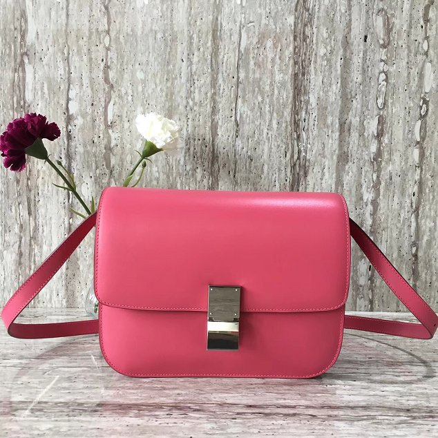 Celine original liege calfskin large classic box bag 11045-1 rose red