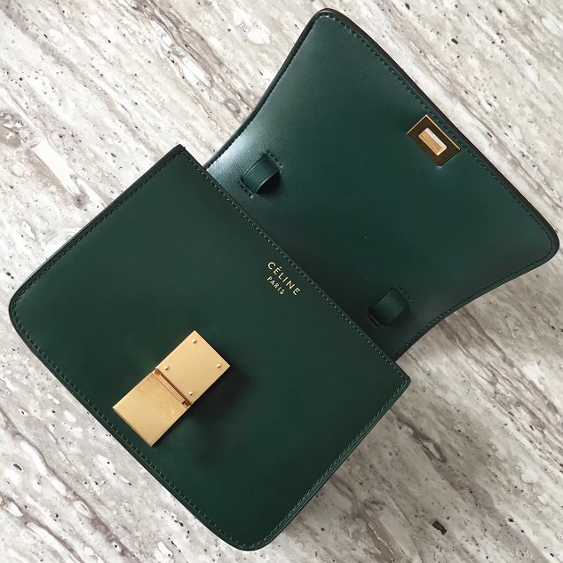 Celine original liege calfskin small classic bag 11041-1 blackish green