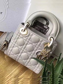 Dior original lambskin mini lady dior bag M0505 light grey