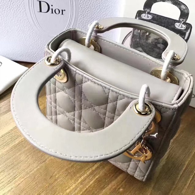Dior original lambskin mini lady dior bag M0505 light grey