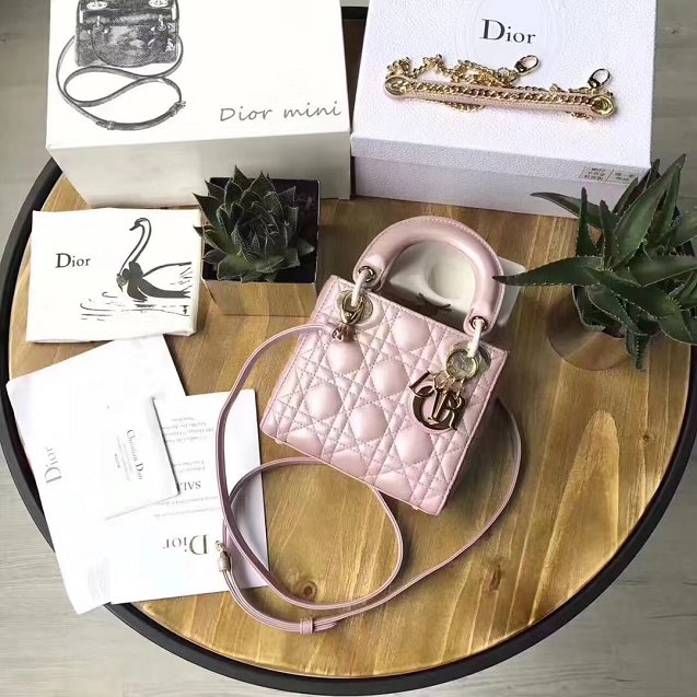 Dior original lambskin mini lady dior bag M0505  pink