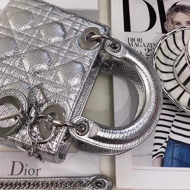 Dior original lambskin mini lady dior bag M0505 silver 