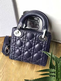 Dior original lambskin mini lady dior bag M0505 navy blue