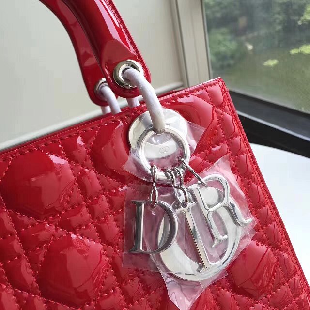Dior original patent calfskin lady dior bag 44551 red