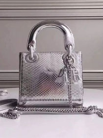 2018 Dior original python leather mini lady dior bag M5808P silver 