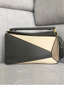 Loewe original calfskin puzzle bag 20155 beige&dark grey