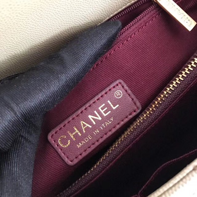 2018 CC original grained calfskin flap bag with top handle A92991 light gold