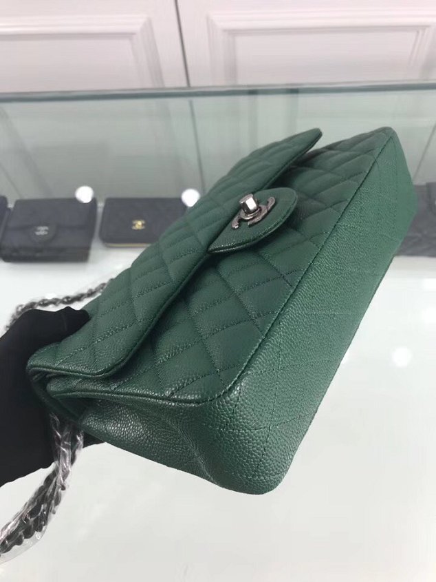 CC original grained calfskin double flap bag A01112 green