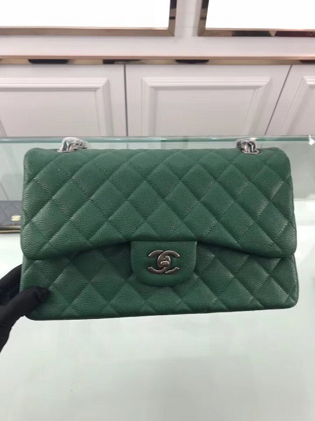 CC original grained calfskin large double flap bag A58600 green