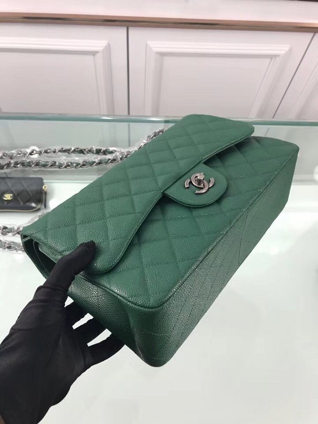 CC original grained calfskin large double flap bag A58600 green