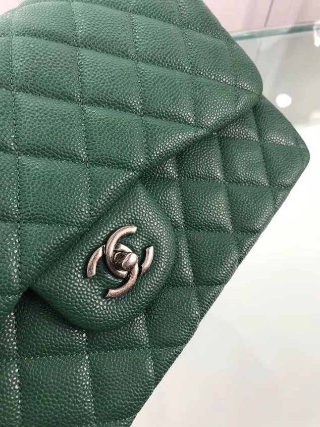 CC original grained calfskin large double flap bag A58600 green