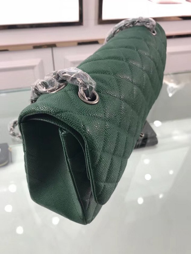 CC original grained calfskin large double flap bag A58600 green