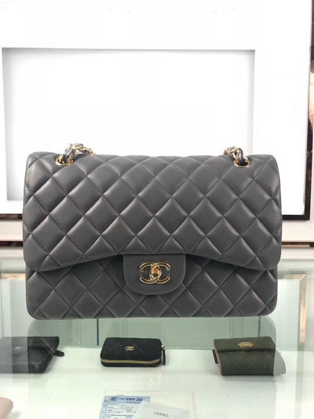 CC original lambskin large double flap bag A58600-2 dark gray