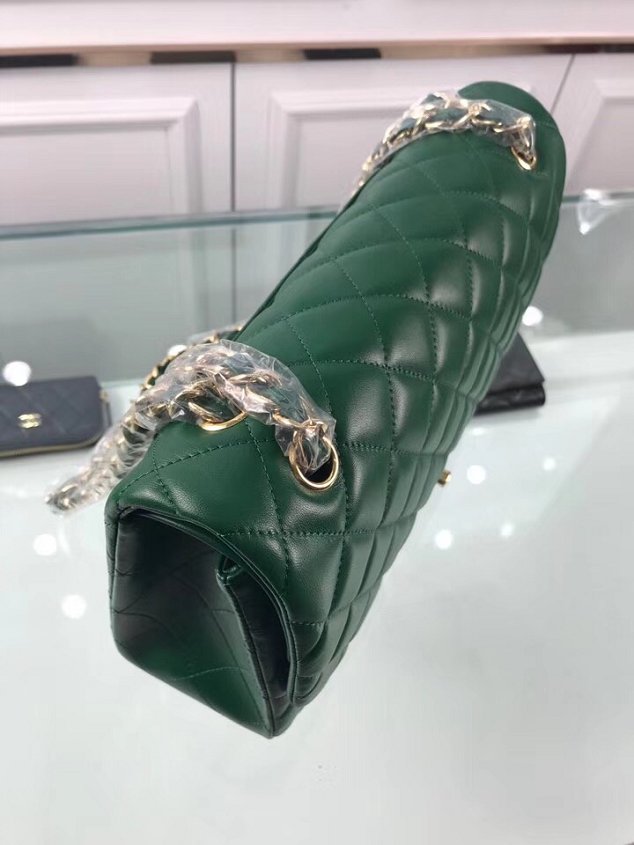 CC original lambskin large double flap bag A58600-2 green