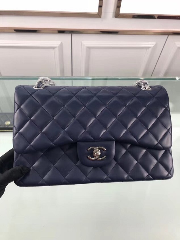 CC original lambskin large double flap bag A58600-2 navy blue