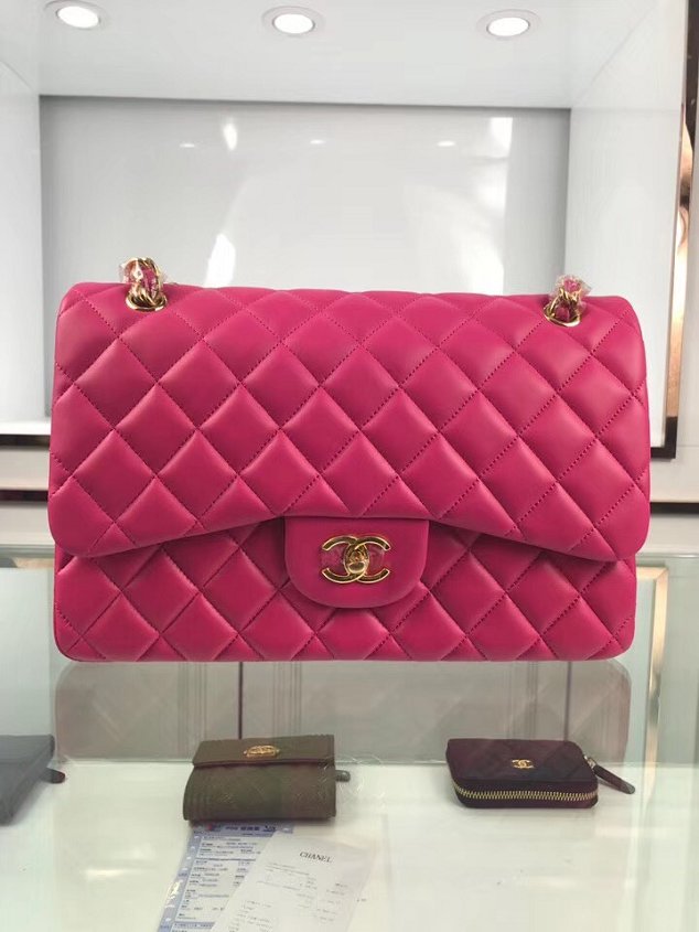 CC original lambskin large double flap bag A58600-2 rose red