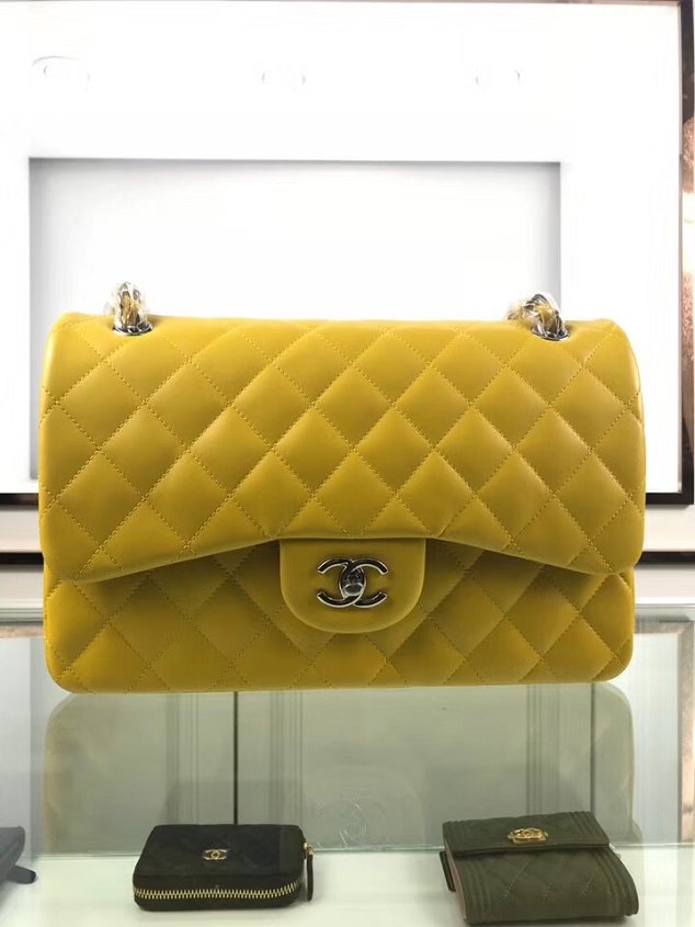 CC original lambskin large double flap bag A58600-2 yellow