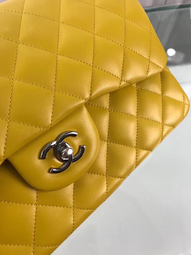 CC original lambskin large double flap bag A58600-2 yellow