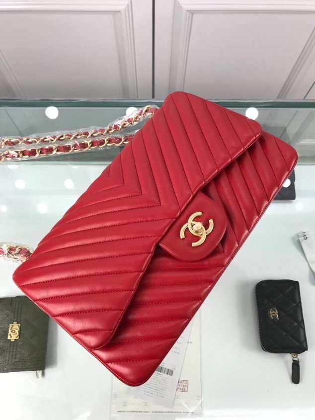 CC original lambskin large double flap bag A58600-3 red