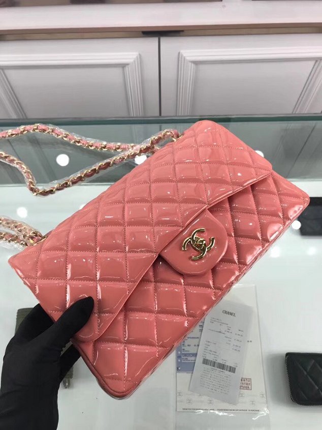 CC original patent calfskin large flap bag A69902 coral pink