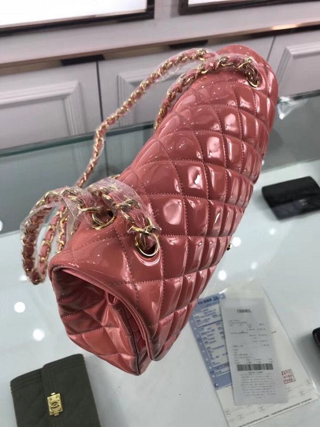 CC original patent calfskin large flap bag A69902 coral pink